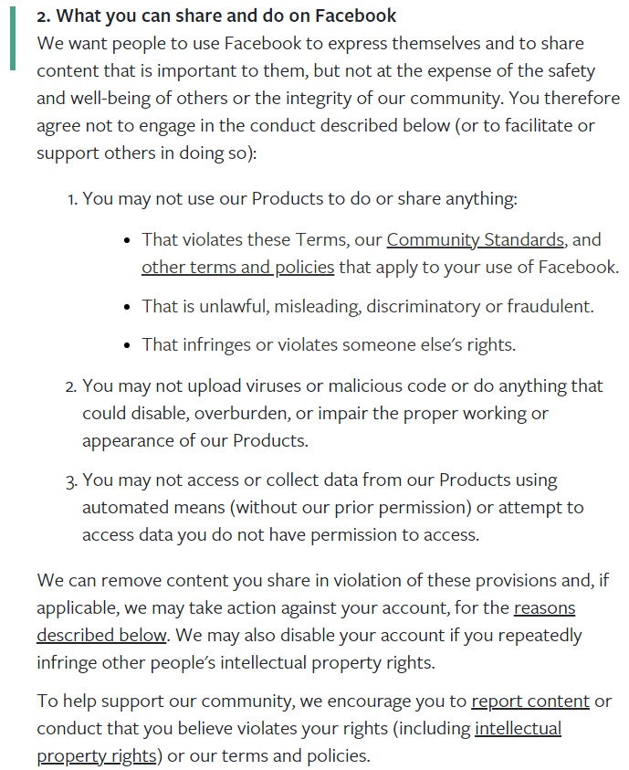 Facebook Terms of Service: What you can share on Facebook - User generated content clause