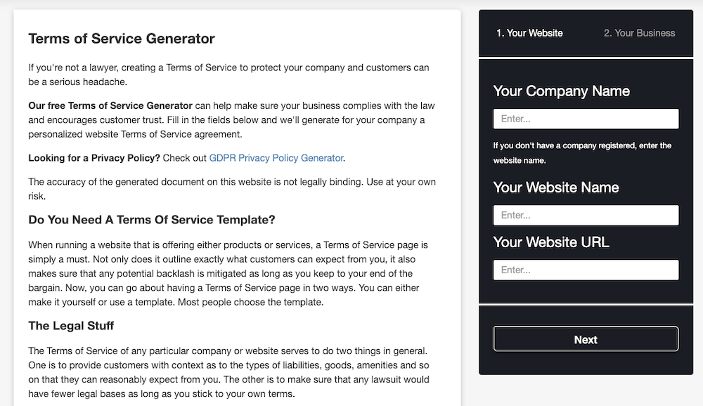 Terms of Service Generator