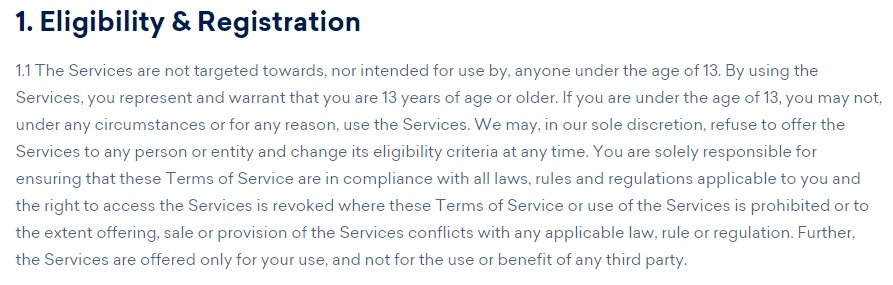 DigitalOcean Terms of Service: Eligibility and Registration clause excerpt