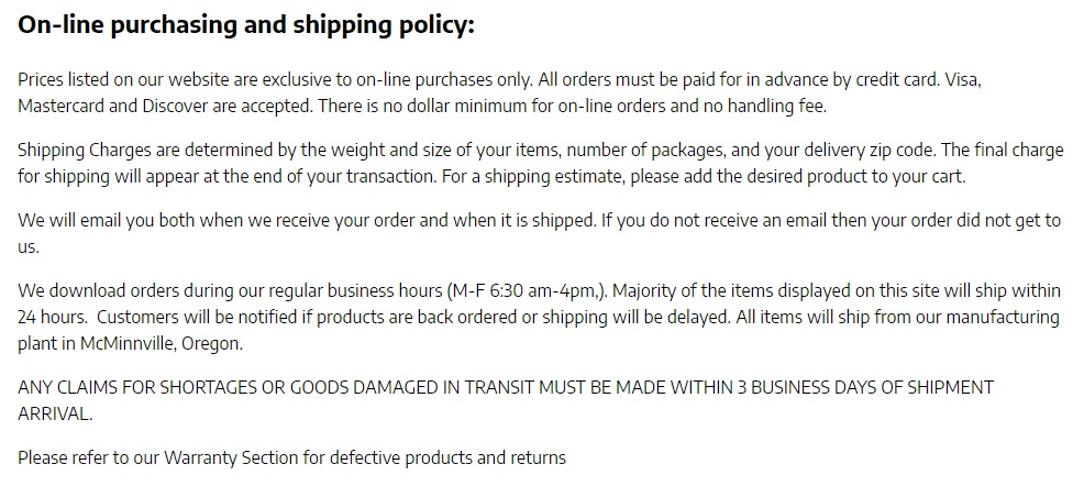 Freelin Wade Online Purchasing and shipping Policy - Shipping Terms of Service