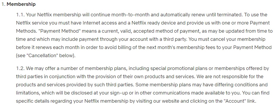 Netflix Terms of Use: Membership clause